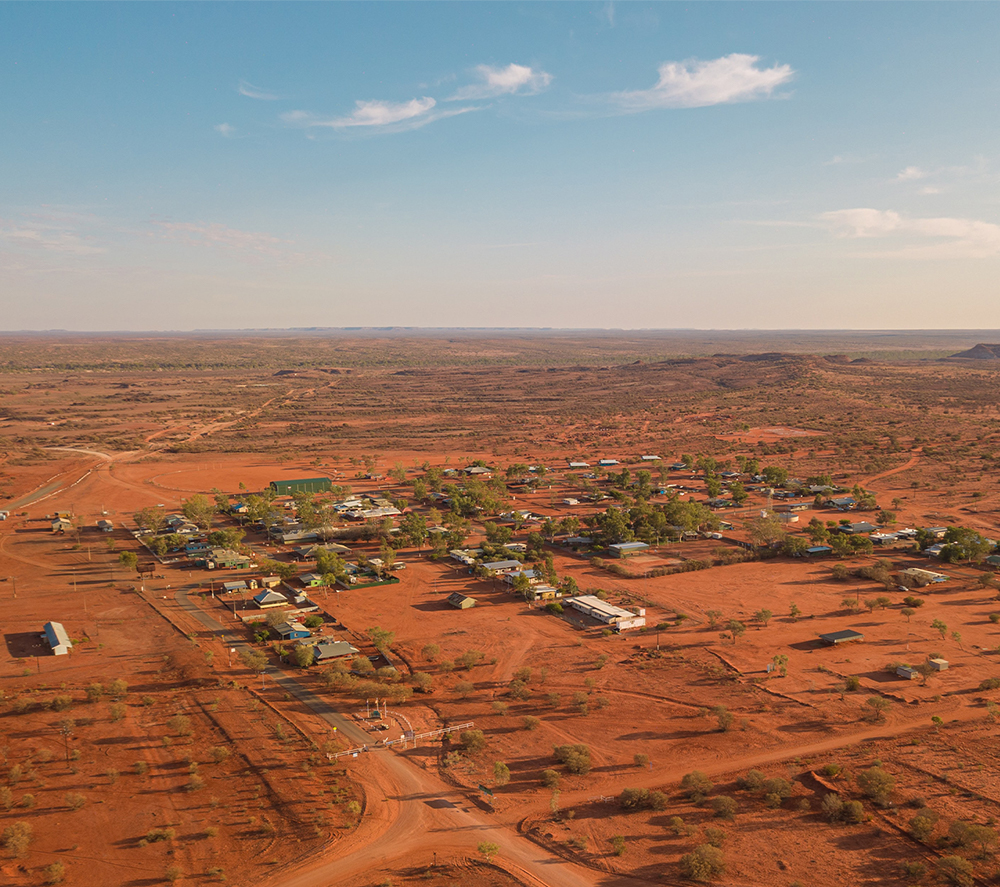 aerial photo of small town in outback australia